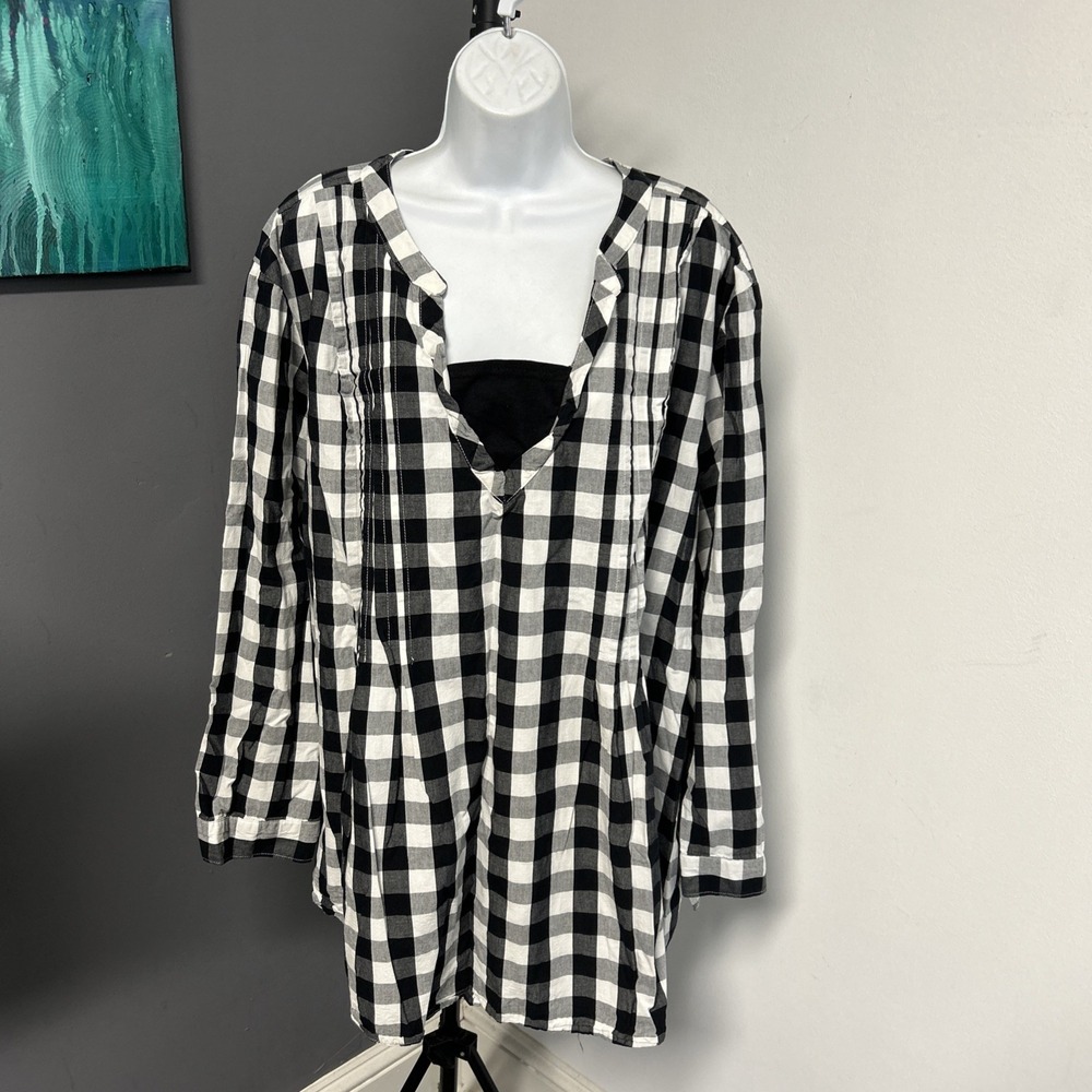 Woman Within Tunic Top Women's 4X 34-36‎ Black White Long Sleeve Pintuck Cotton